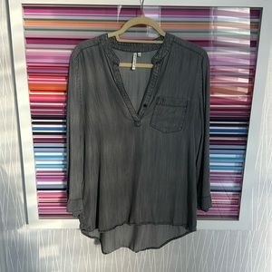 Grey tencel tunic long sleeve shirt, size small.